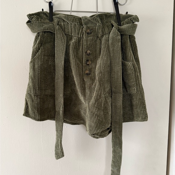 She + Sky Pants - She + Sky Olive Corduroy Paper bag Shorts
